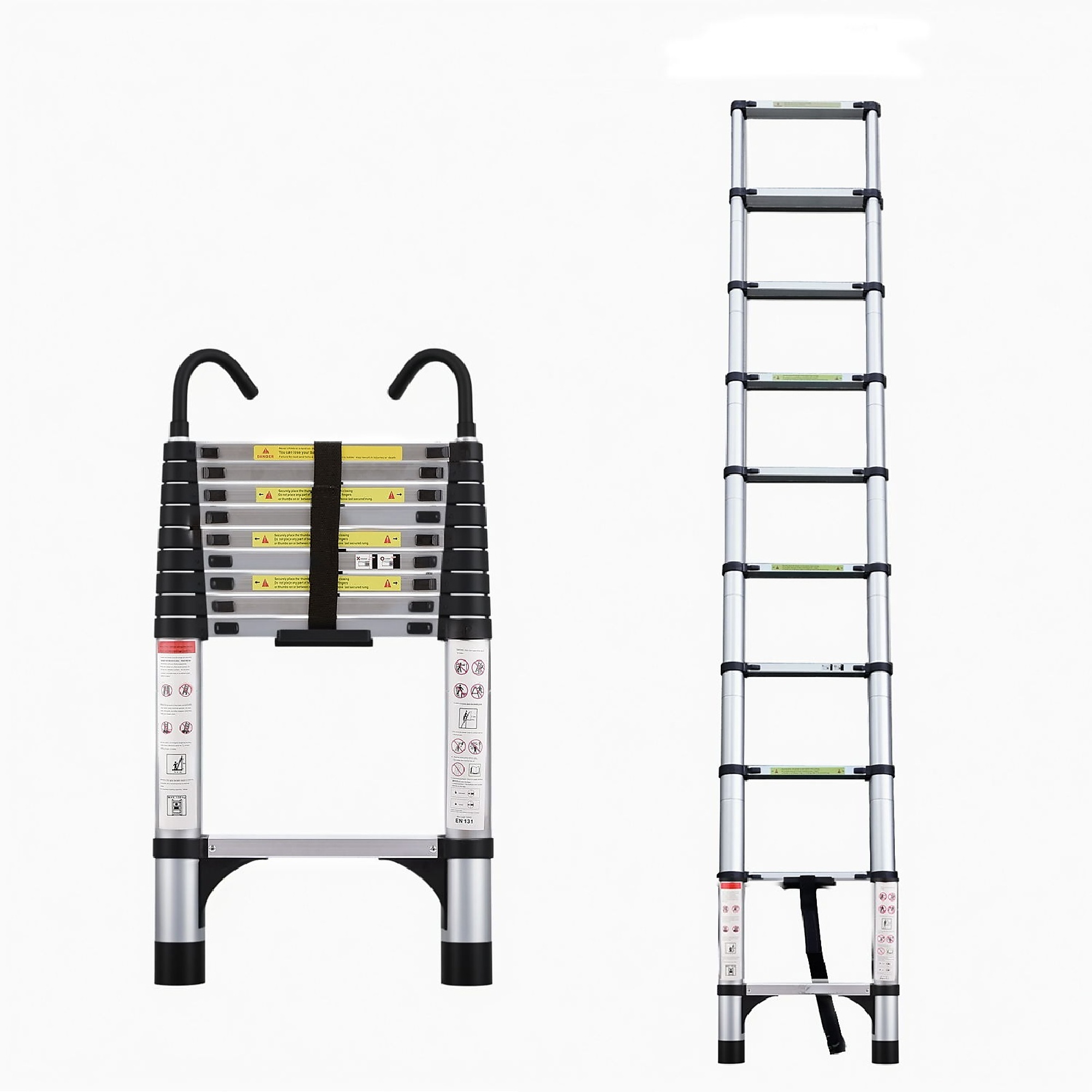 BlackTeck Telescoping Aluminum Extension Ladder — 9.5ft., Triangle Stabilizer, Hooks, 330-Lb. Capacity, Model# N2-187988